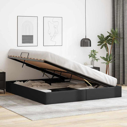 Opbevaringsseng med opbevaring Sort 193 x 203 cm Kunstlæder