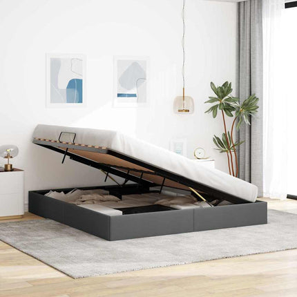 Opbevaringsseng med opbevaring Mørkegrå 193 x 203 cm Stof