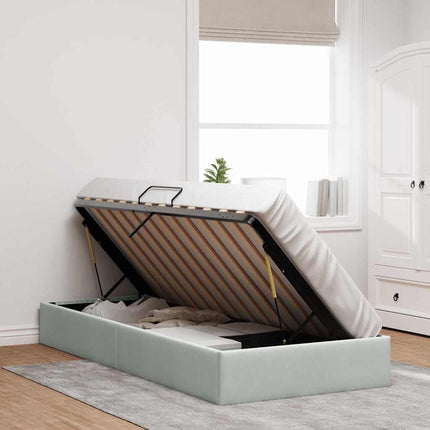 Opbevaringsseng med opbevaring Lysegrå 100 x 203 cm Fløjl