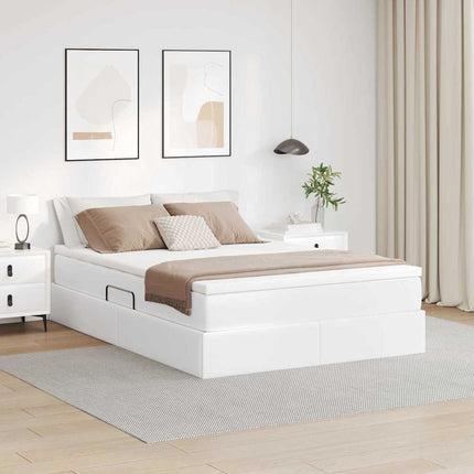 Seng med opbevaring og madras Hvid 140 x 190 cm Faux læder