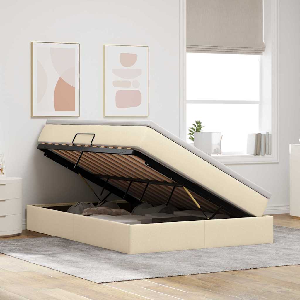 Seng med opbevaring og madras Creme 140 x 190 cm Polyester