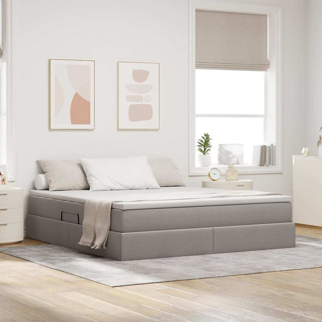 Seng med opbevaring og madras Gråbrun 160 x 200 cm Polyester