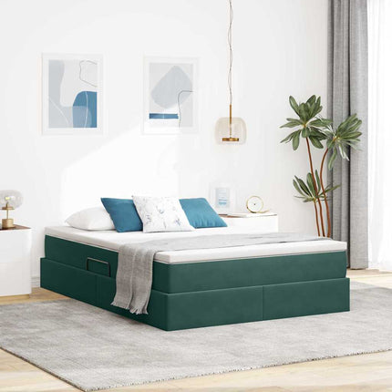 Seng med opbevaring og madras Mørkegrøn 140 x 200 cm Fløjl