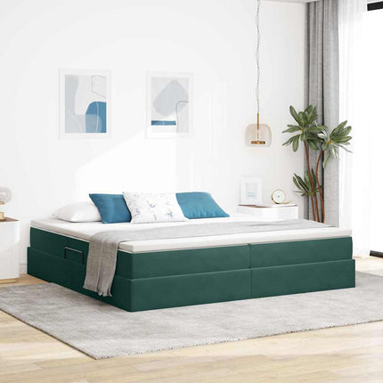 Seng med opbevaring og madras Mørkegrøn 200 x 200 cm Fløjl