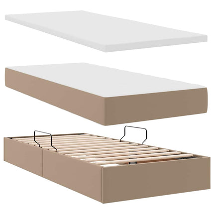 Seng med opbevaring og madras Cappuccino 90 x 190 cm Faux læder