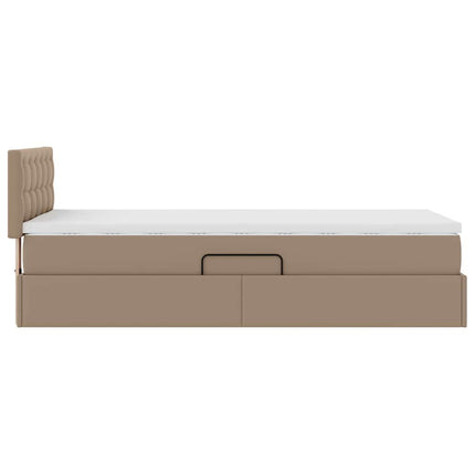 Seng med opbevaring og madras Cappuccino 90 x 190 cm Faux læder