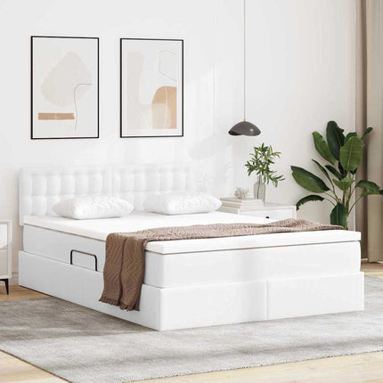 Seng med opbevaring og madras Ren Hvid 140 x 190 cm Faux læder