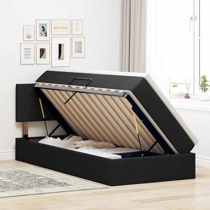 Seng med opbevaring og madras Sort 90 x 190 cm Konstrueret træ