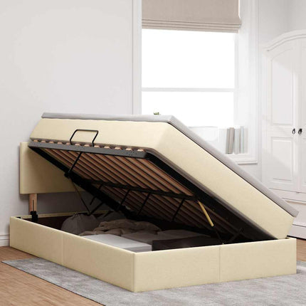 Seng med opbevaring og madras med madras Creme 120 x 190 cm