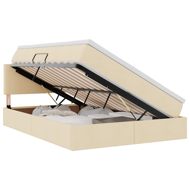 Seng med opbevaring og madras med madras Creme 140 x 190 cm