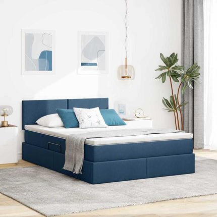 Seng med opbevaring og madras Blå 140 x 190 cm Fløjl
