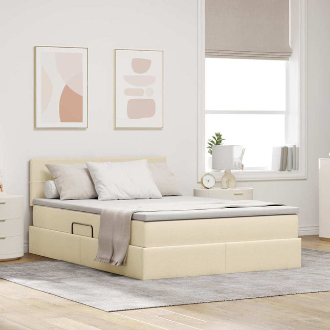 Seng med opbevaring og madras med madras Creme 140 x 190 cm
