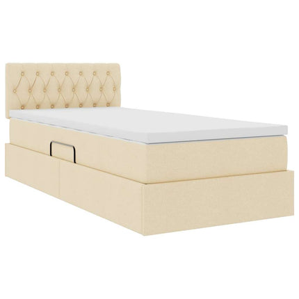 Seng med opbevaring og madras Creme 90 x 190 cm Fløjl