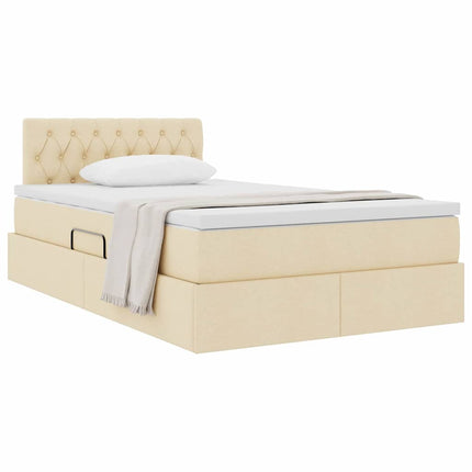Seng med opbevaring og madras med madras Creme 120 x 190 cm
