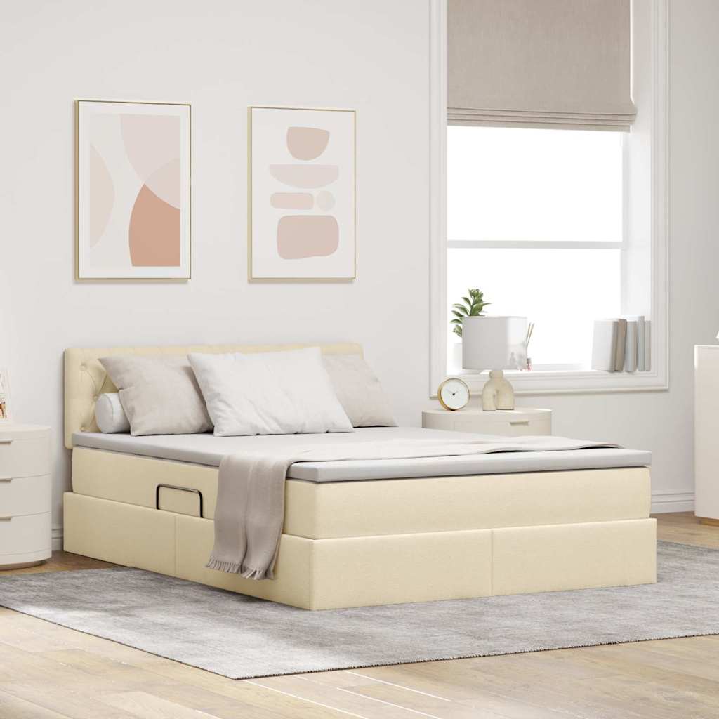 Seng med opbevaring og madras med madras Creme 140 x 190 cm