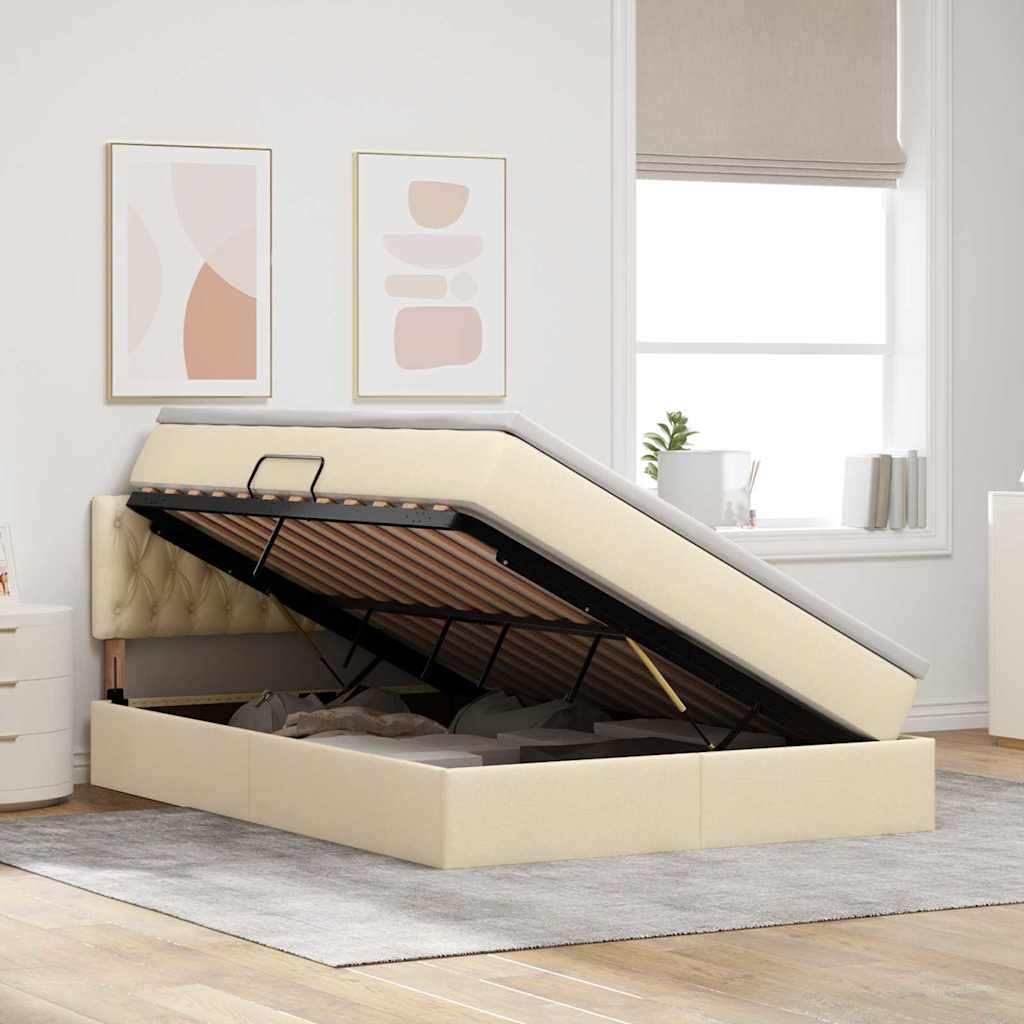 Seng med opbevaring og madras med madras Creme 140 x 190 cm