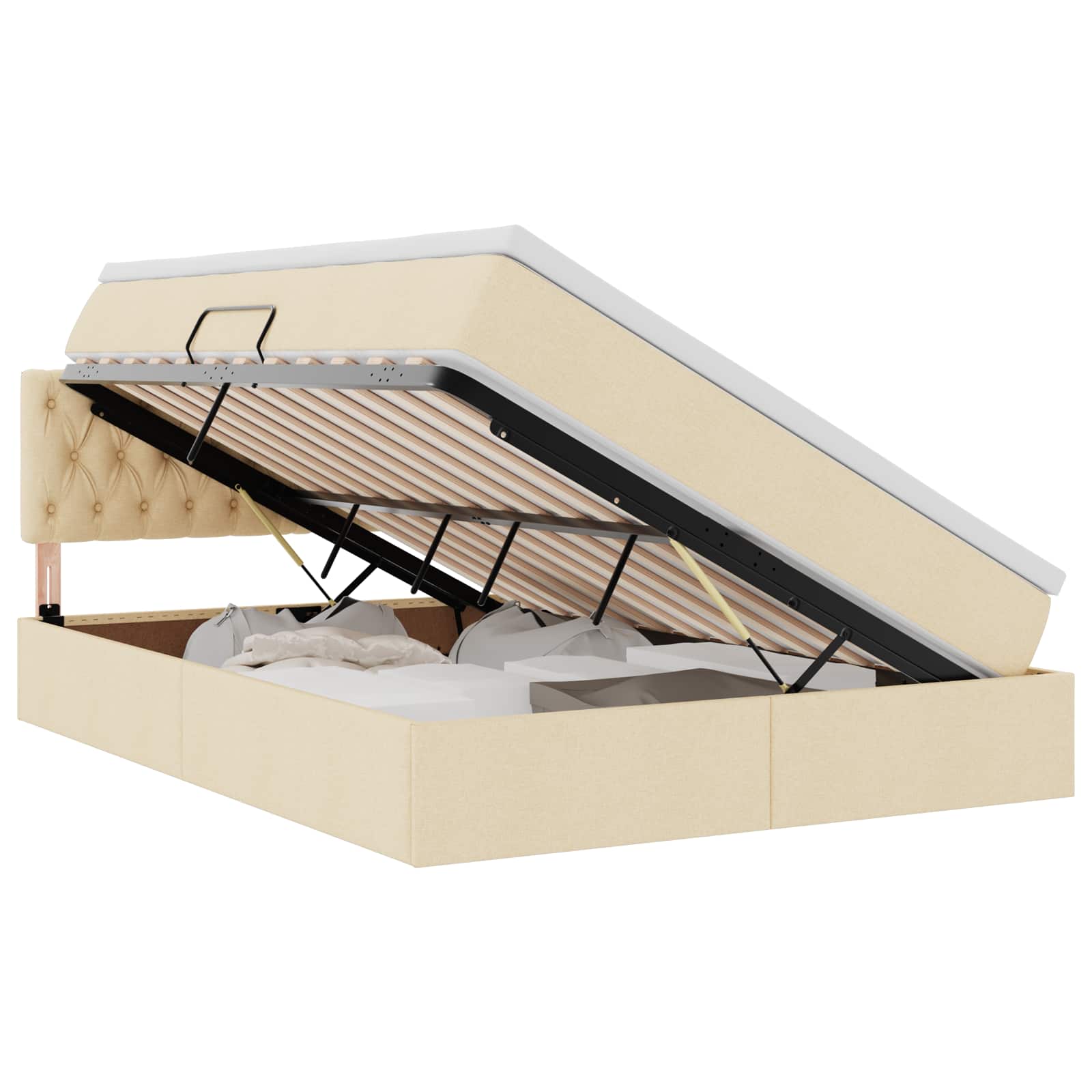 Seng med opbevaring og madras med madras Creme 140 x 190 cm