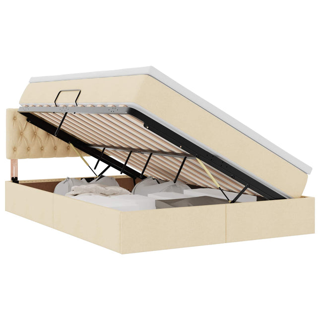 Seng med opbevaring og madras med madras Creme 140 x 190 cm