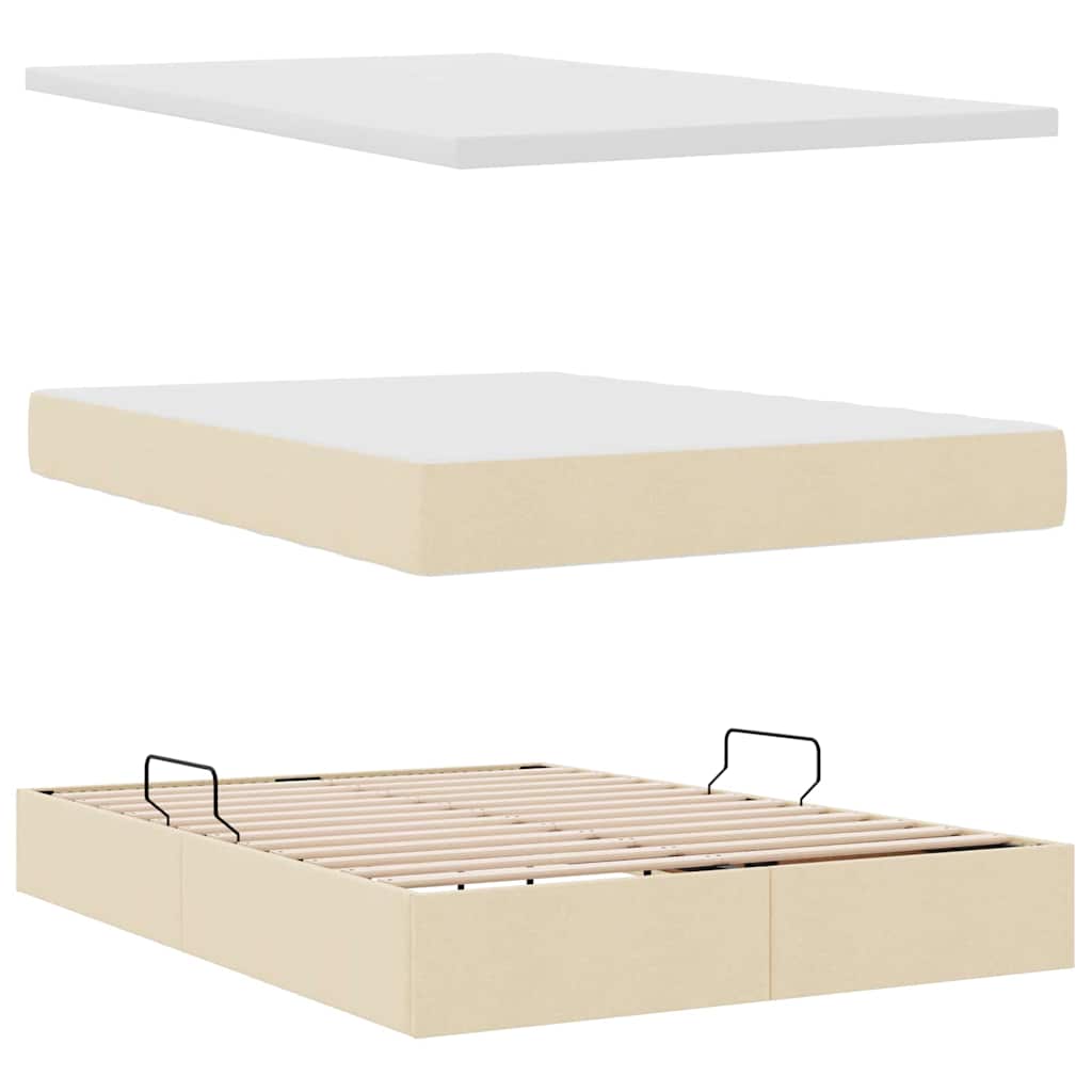 Seng med opbevaring og madras med madras Creme 140 x 190 cm