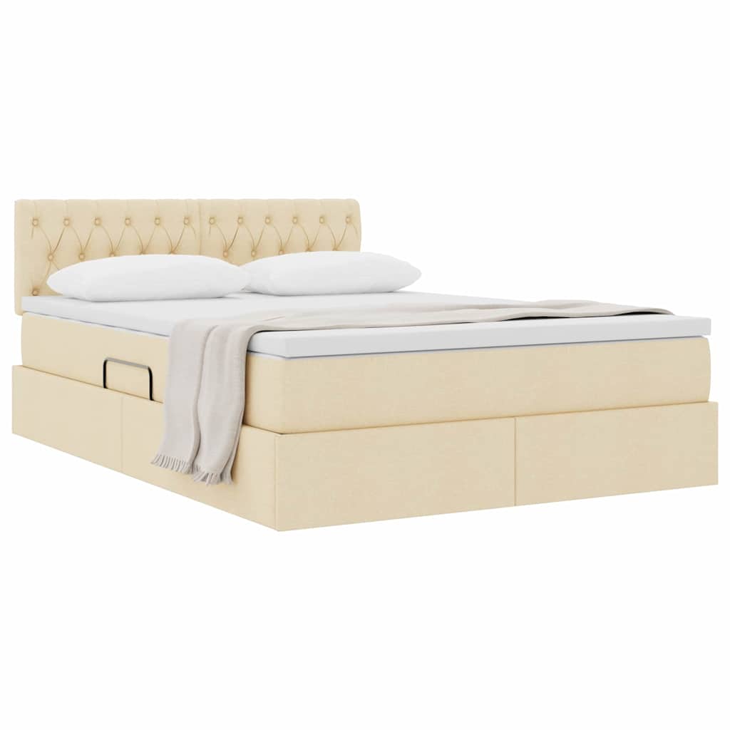 Seng med opbevaring og madras med madras Creme 140 x 190 cm