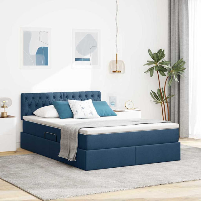 Seng med opbevaring og madras Blå 140 x 190 cm Konstrueret træ