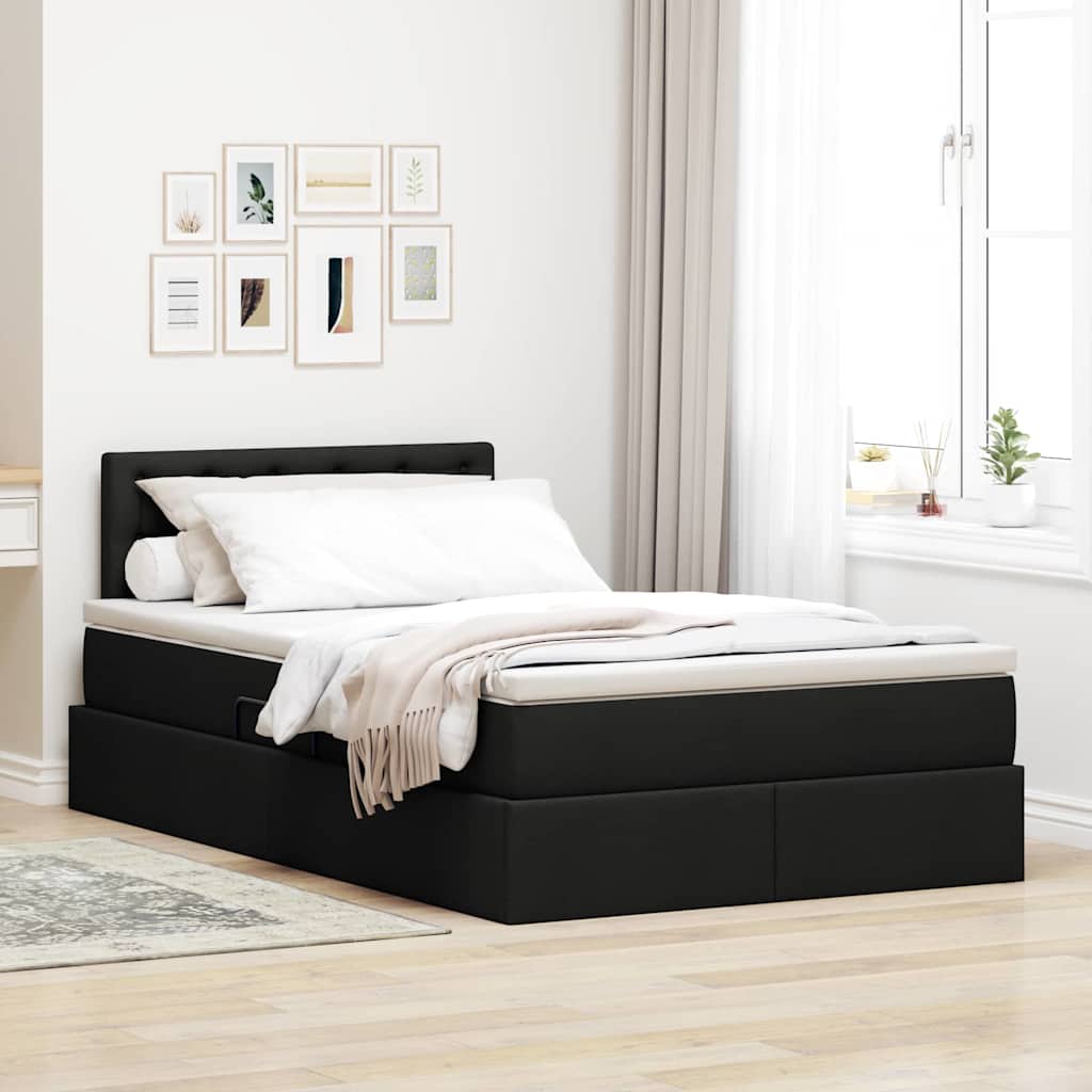 Seng med opbevaring og madras Sort 120 x 190 cm Konstrueret træ