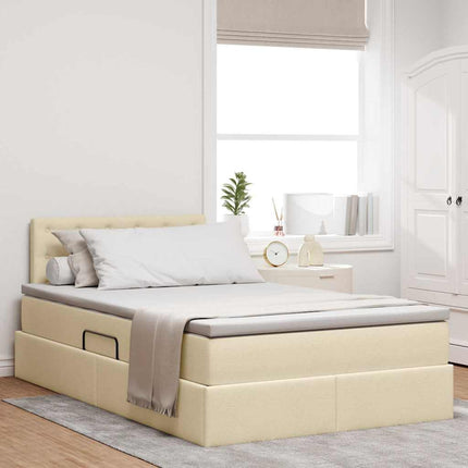 Seng med opbevaring og madras Creme 120 x 190 cm Fløjl