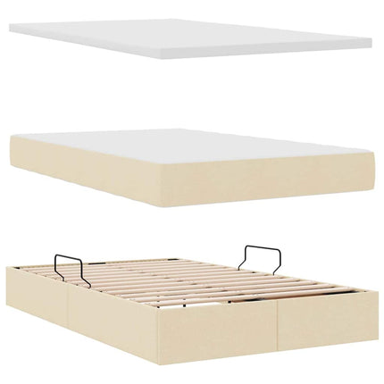 Seng med opbevaring og madras Creme 120 x 190 cm Fløjl