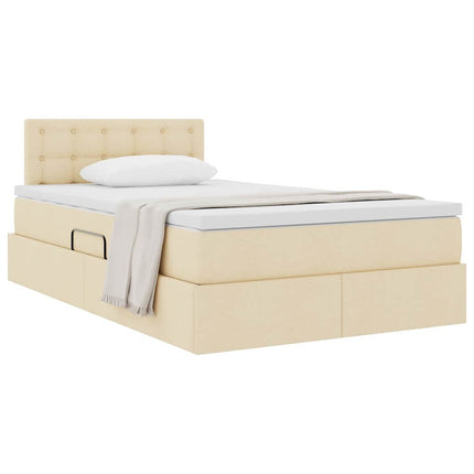 Seng med opbevaring og madras Creme 120 x 190 cm Fløjl