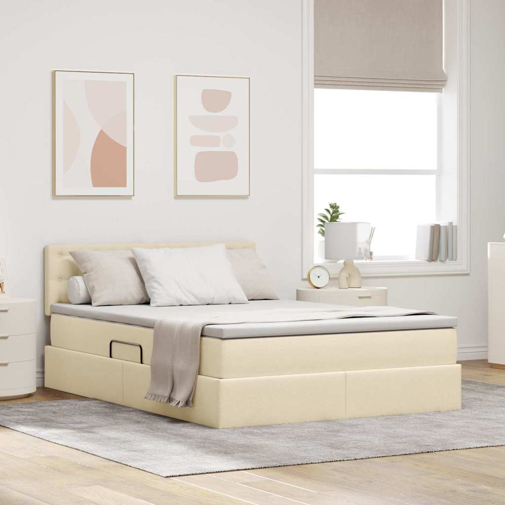 Seng med opbevaring og madras med madras Creme 140 x 190 cm