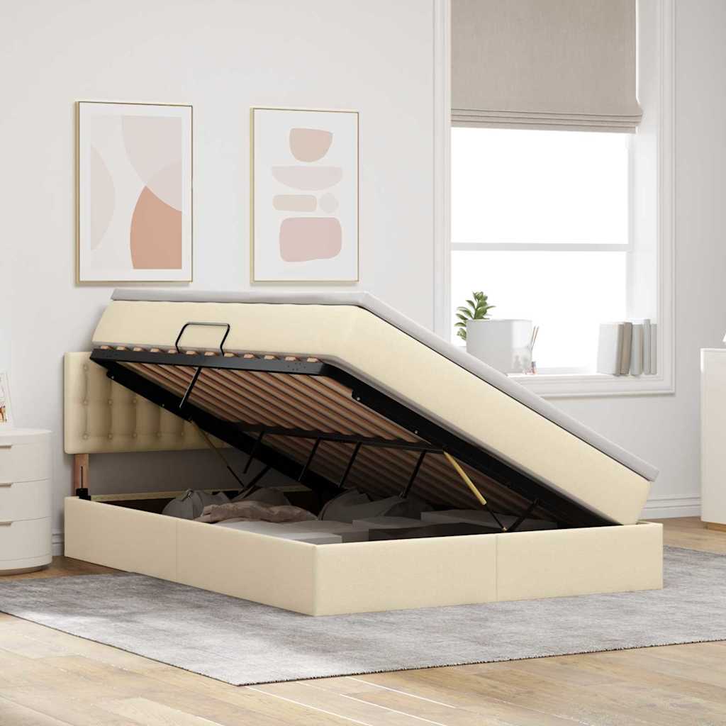 Seng med opbevaring og madras med madras Creme 140 x 190 cm
