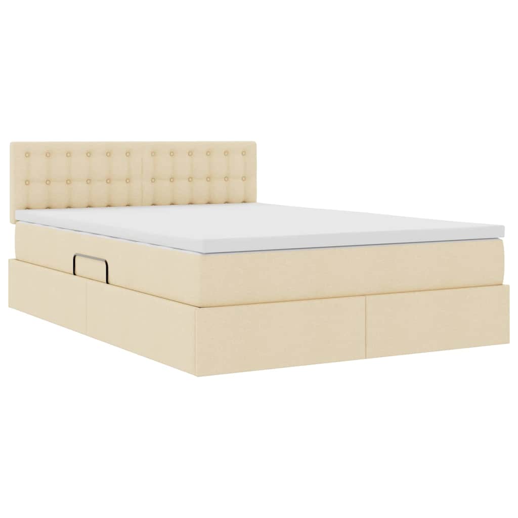Seng med opbevaring og madras med madras Creme 140 x 190 cm