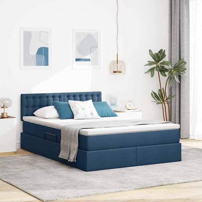 Seng med opbevaring og madras Blå 140 x 200 cm Konstrueret træ