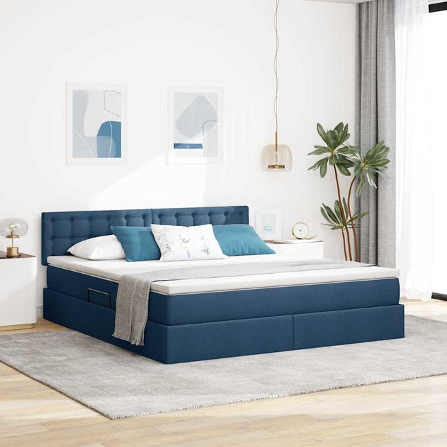Seng med opbevaring og madras Blå 160 x 200 cm Konstrueret træ
