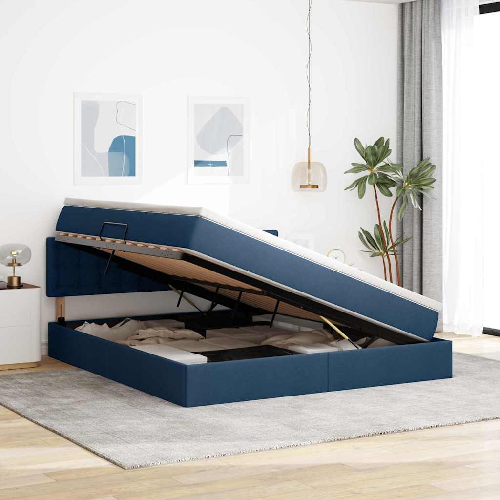 Seng med opbevaring og madras Blå 160 x 200 cm Konstrueret træ