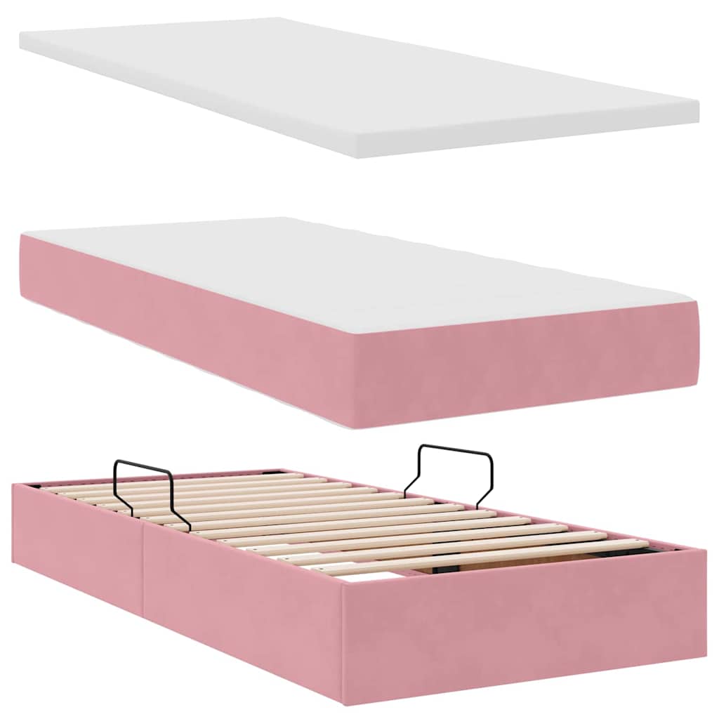 Opbevaringsseng med madras Lyserød 100 x 200 cm Fløjl