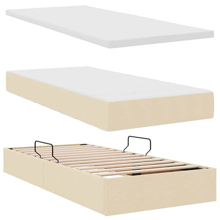 Opbevaringsseng med madras Creme 200 x 200 cm Faux læder