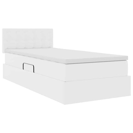 Seng med opbevaring og LED Ren Hvid 90 x 190 cm Faux læder