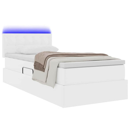 Seng med opbevaring og LED Ren Hvid 90 x 190 cm Faux læder