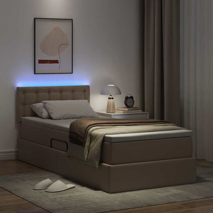 Seng med opbevaring og LED Cappuccino 90 x 190 cm Faux læder
