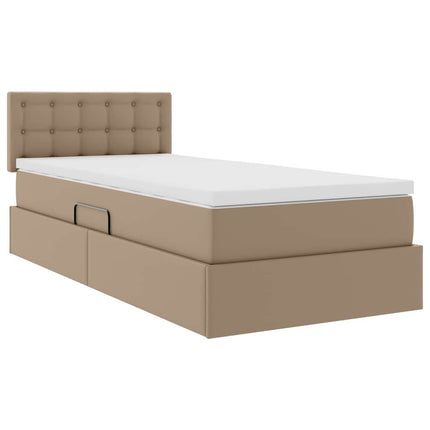 Seng med opbevaring og LED Cappuccino 90 x 190 cm Faux læder