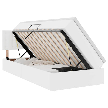 Seng med opbevaring og LED Ren Hvid 90 x 200 cm Faux læder