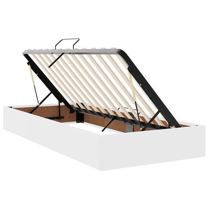 Seng med opbevaring og LED Ren Hvid 90 x 200 cm Faux læder