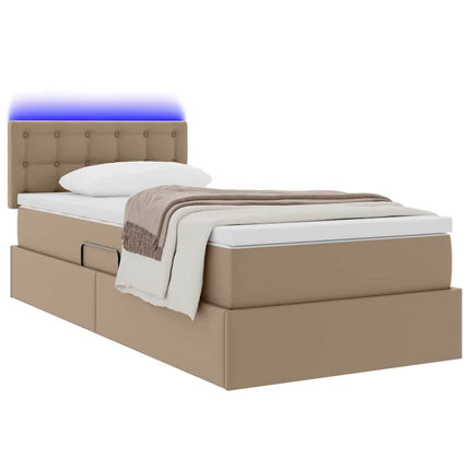Seng med opbevaring og LED Cappuccino 90 x 200 cm Faux læder