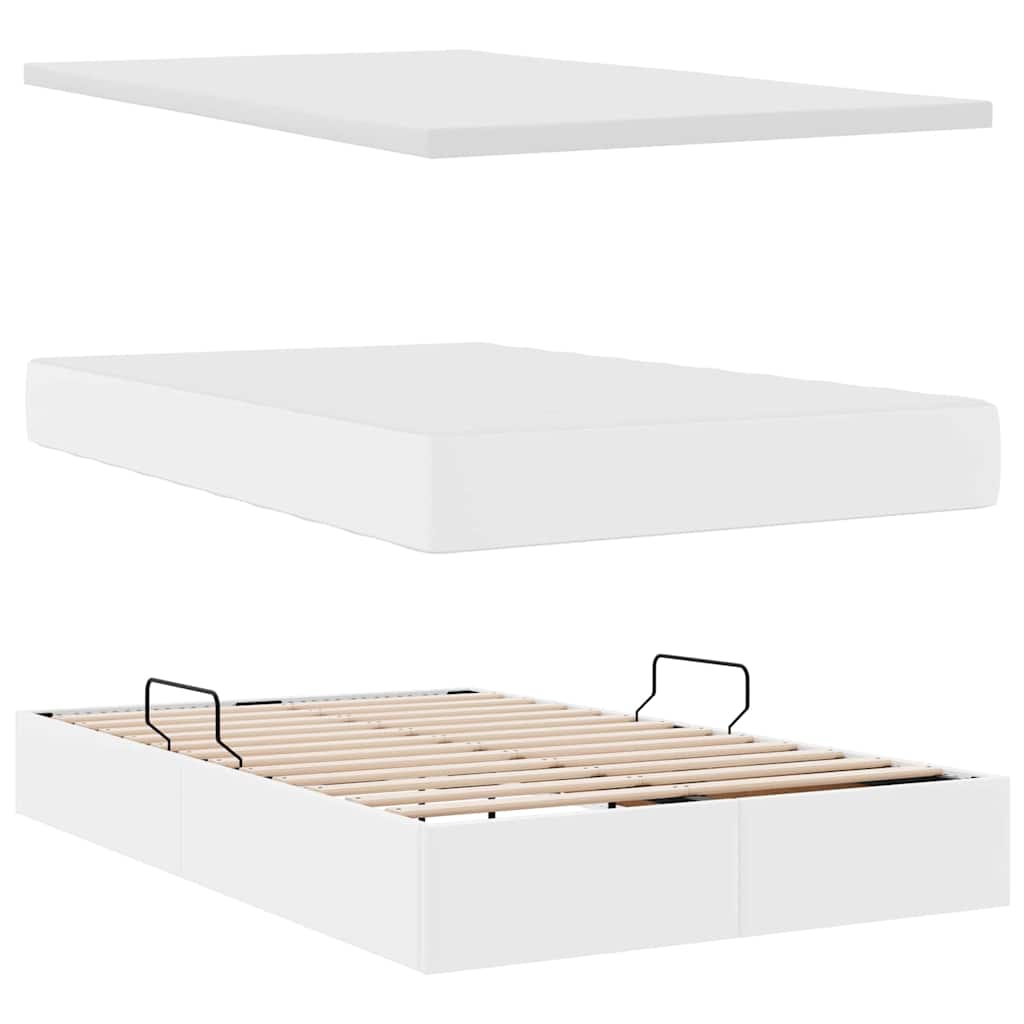 Seng med opbevaring og LED Ren Hvid 120 x 200 cm Faux læder