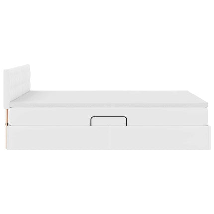Seng med opbevaring og LED Ren Hvid 140 x 190 cm Faux læder