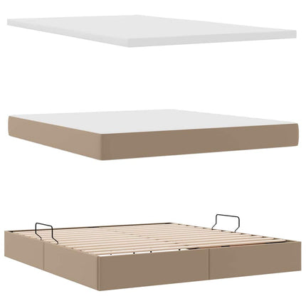 Seng med opbevaring og LED Cappuccino 160 x 200 cm Faux læder