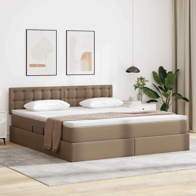 Seng med opbevaring og LED Cappuccino 180 x 200 cm Faux læder