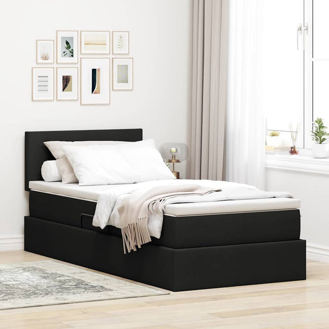 LED opbevarings seng med madras Sort 90 x 190 cm Stof