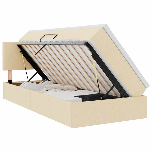 LED opbevarings seng med madras Creme 90 x 190 cm Stof